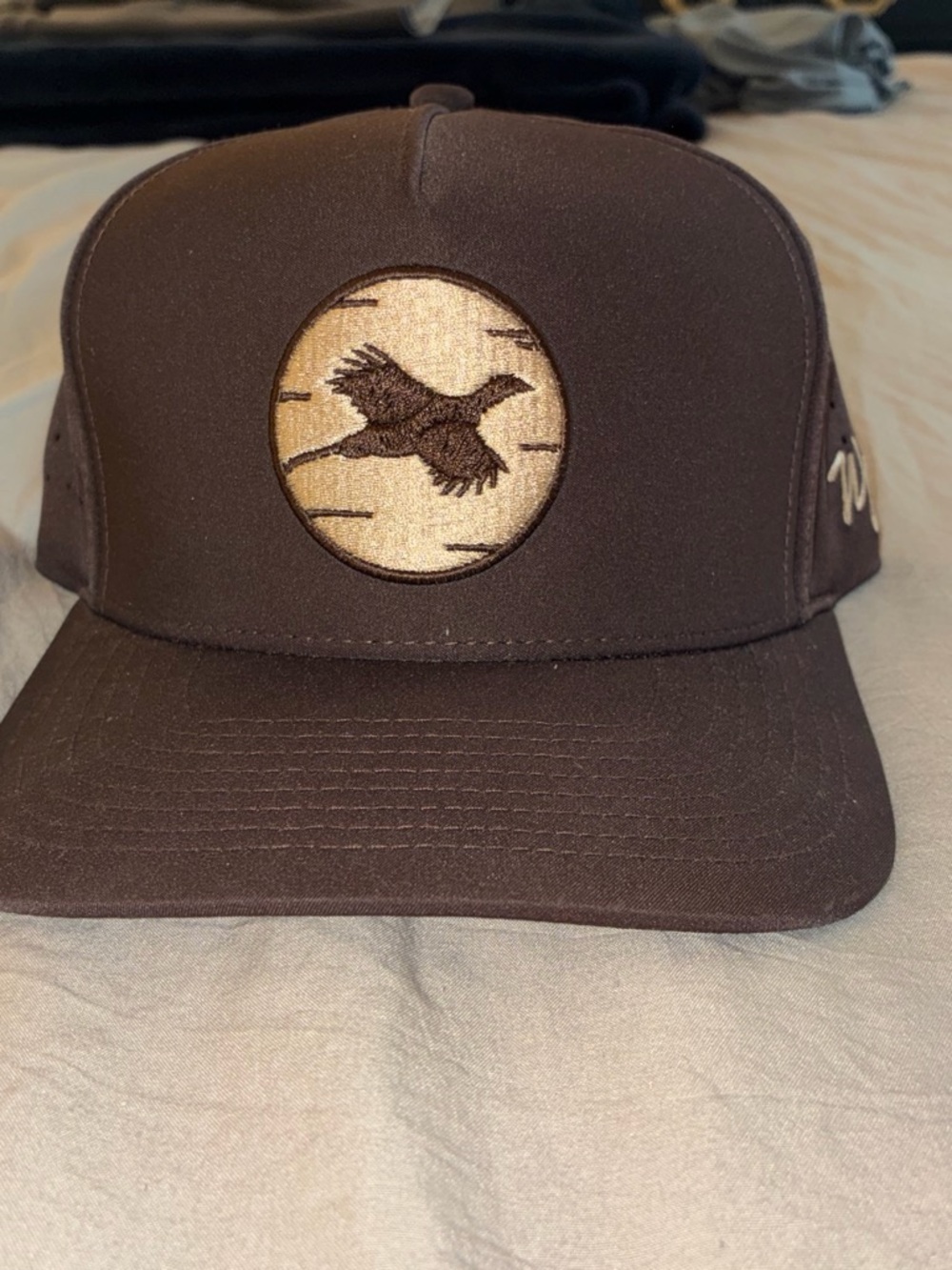 Embroidered Pheasant Patch Dark Brown Men's Snapback Hat